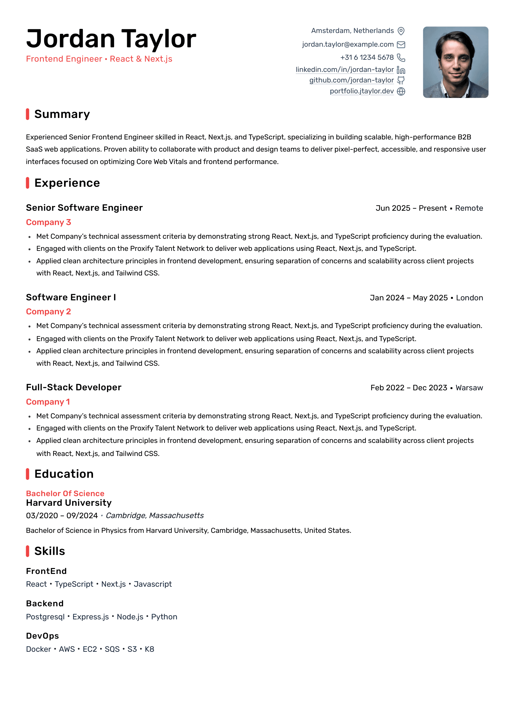 A resume tailored in Roleframe